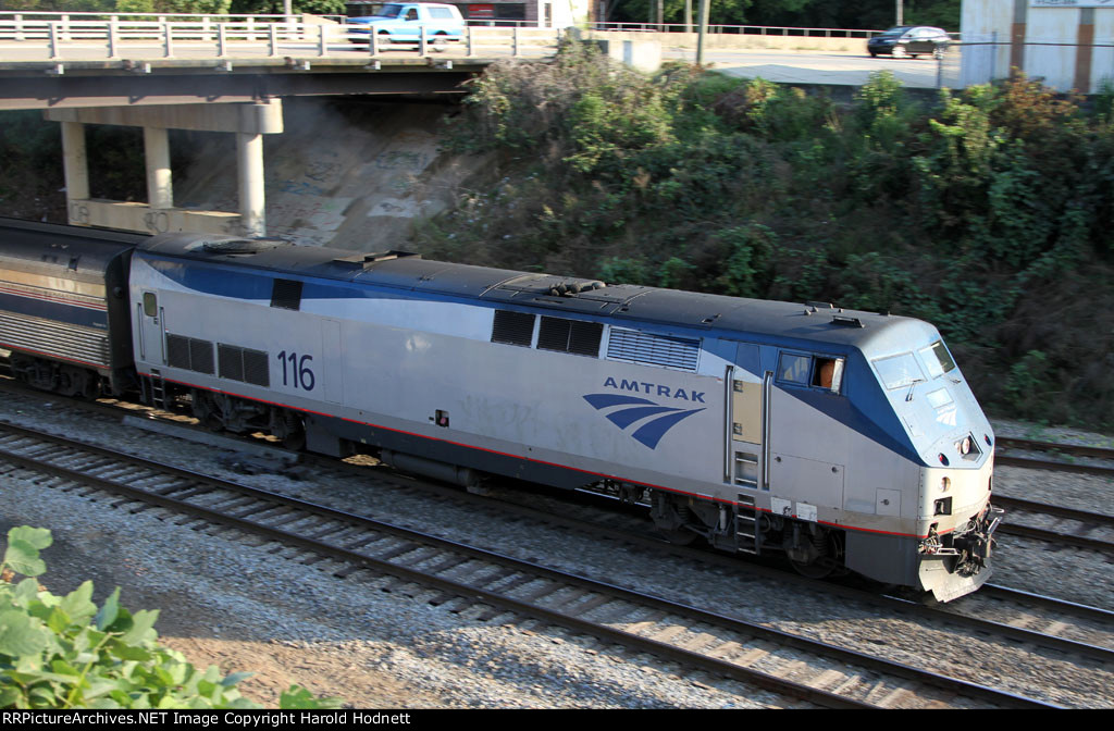 AMTK 116 leads a late train 79 across Boylan Jct